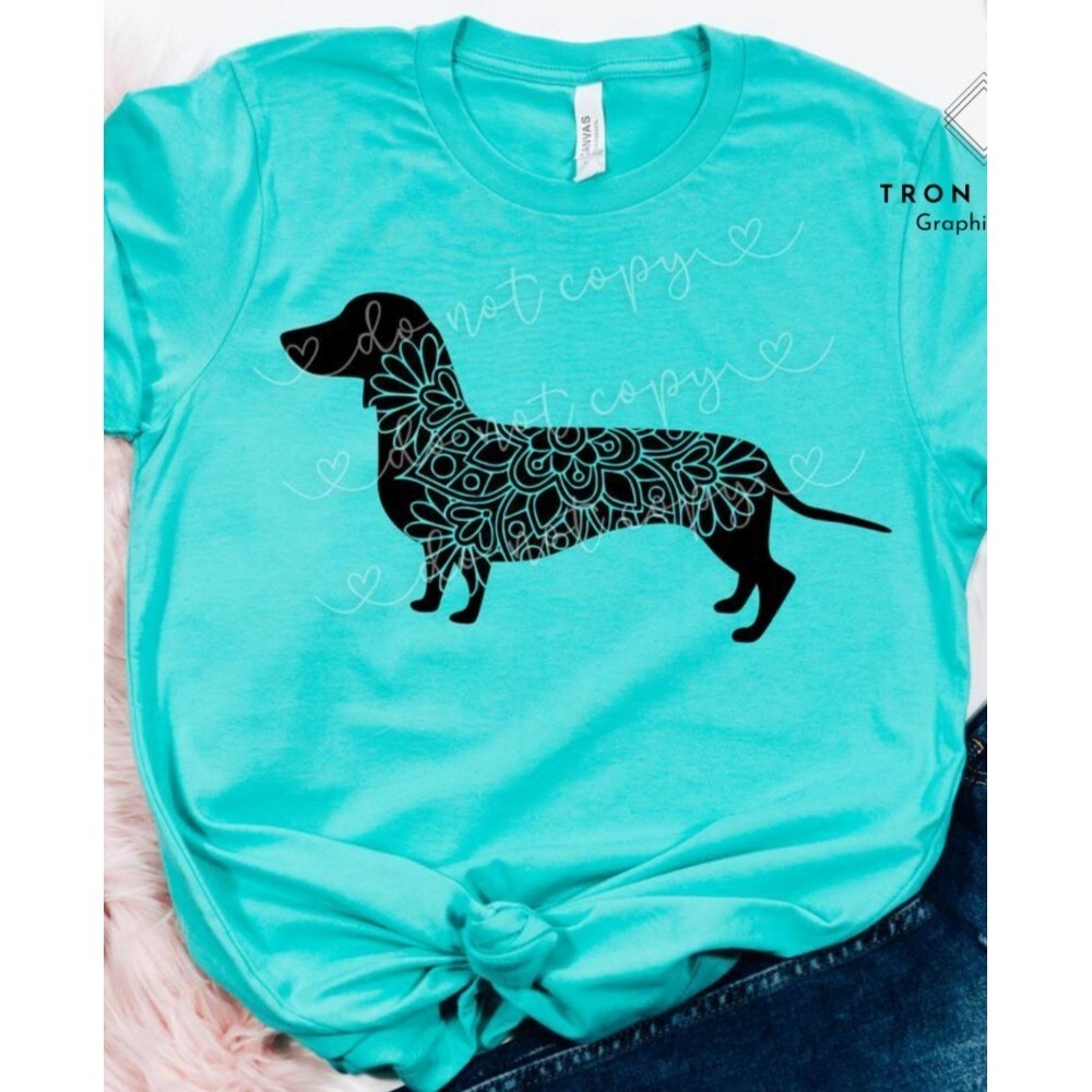 Doxen  Dachshund T- Shirt XL Bella Canvas Unisex Tee Weiner Dog Mandala